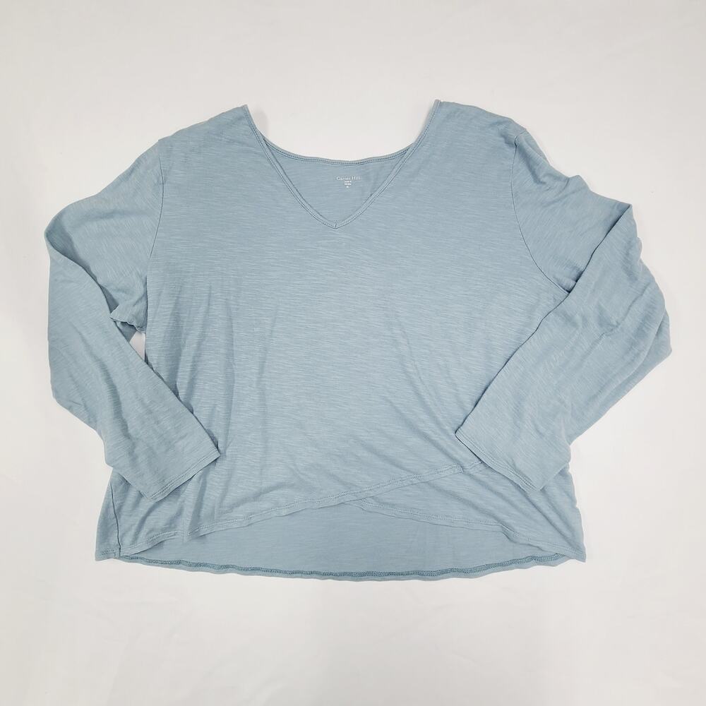 Garnet Hill V-neck top Dusty Blue-Green Faux Wrap Lightweight Casual XL